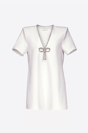 Crystal Bow V-Neck T-Shirt Dress
