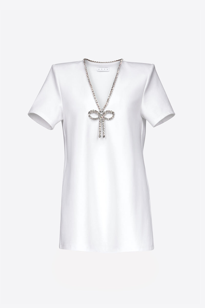 Crystal Bow V-Neck T-Shirt Dress – AREA