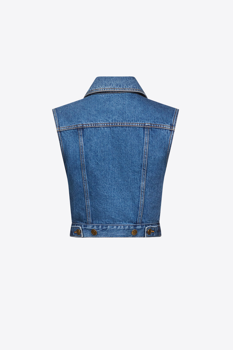 Gemstone Button Denim Gilet – AREA