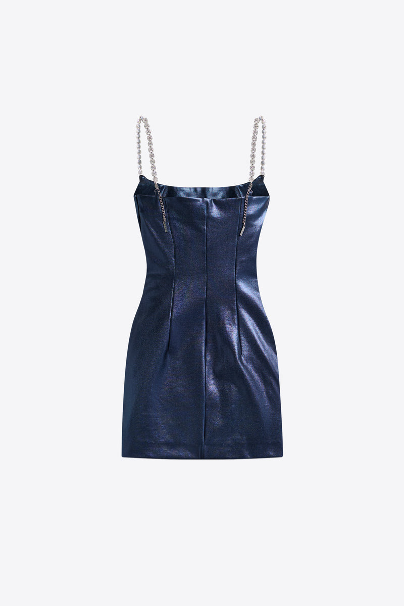 Crystal Strap Metallic Mini Dress – AREA