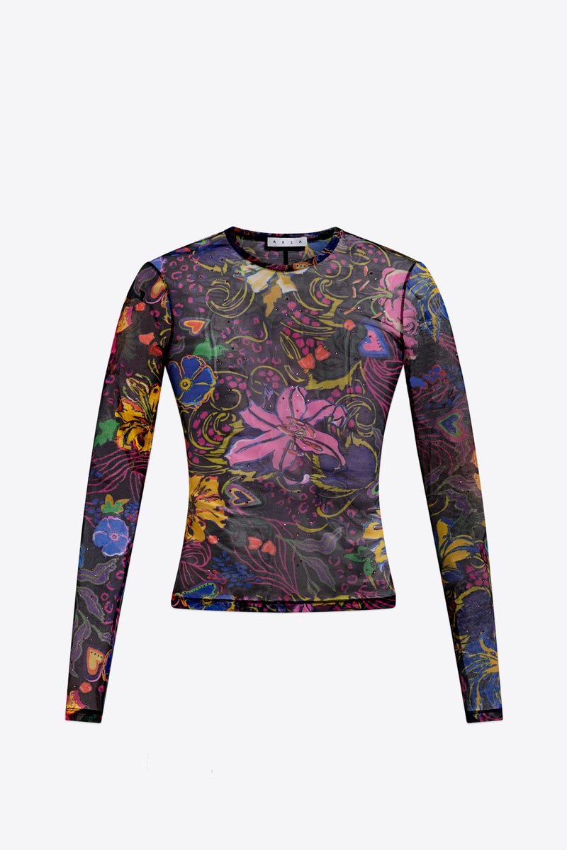 Hotfix Printed Tulle Long Sleeve Top – AREA