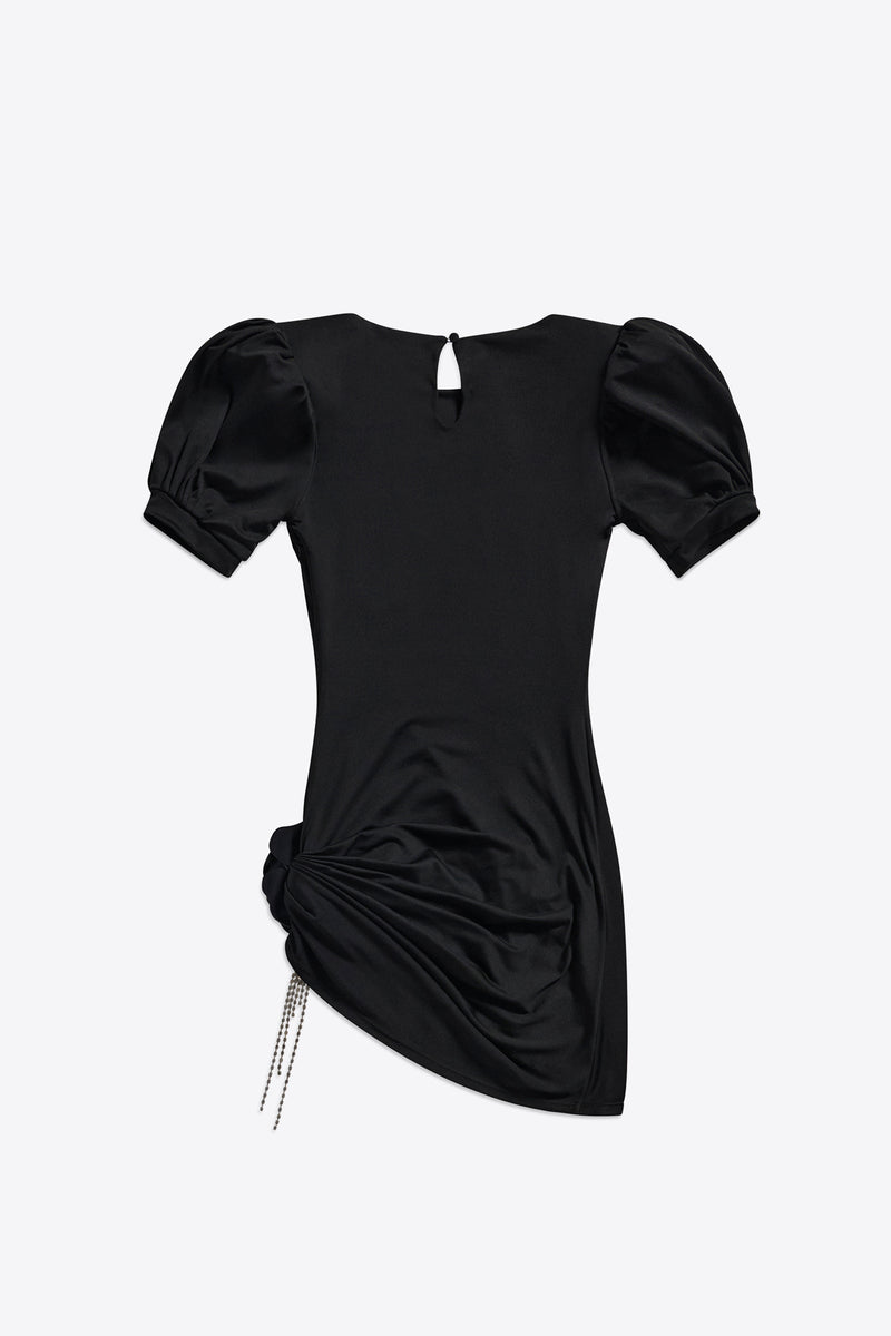 Crystal Flower Draped Short Sleeve Mini Dress – AREA