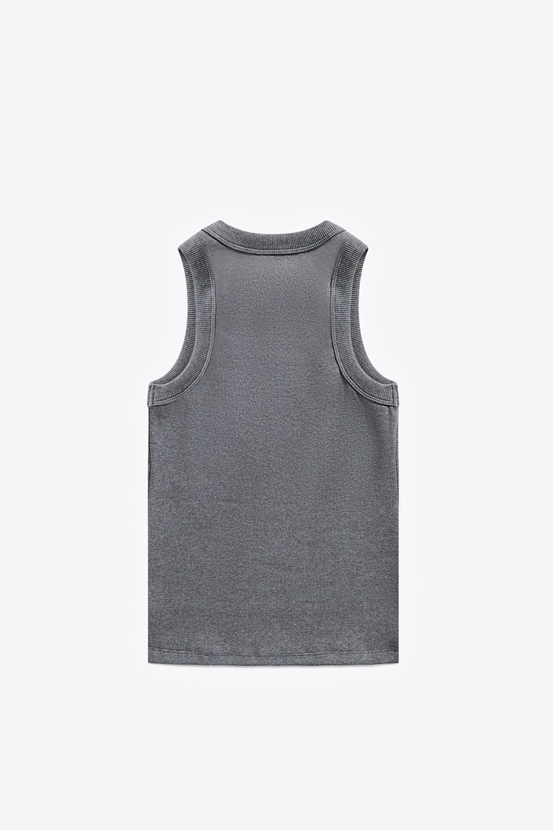 mediam メディアム checkerd knit tank top Distressed Crystal Ribbed Knit Tank Top – AREA