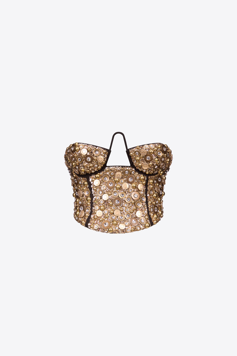 Embroidered Crystal Button Cluster Bustier – AREA