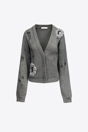 Distressed Crystal Cardigan