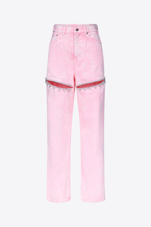 パンツ back slit curve denim pants (pink) Vinversoesw Women's High Waist Pink Elastic Jeans Flip