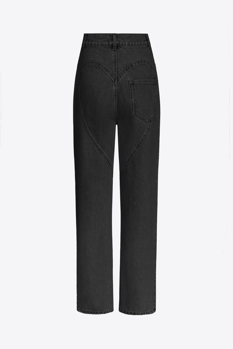 Jean AREA Femme - Taille 4 - Noir/Gris Avec Cristaux Et Découpes Dos En Cœur - Parfait état