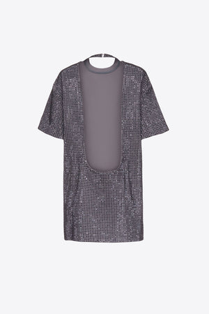 Crystal Embellished Backless T-Shirt Dress