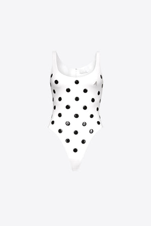 03 white with black polka dots long sleeve bathing suit with strappy sides  - Styleoholic