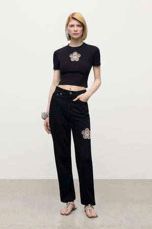 Crystal Flower Cropped T-Shirt