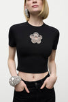 Crystal Flower Cropped T-Shirt
