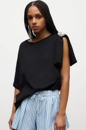 Crystal Cluster Asymmetrical Short Sleeve T-Shirt