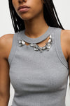 Distressed Crystal Ribbed Knit Tank Top
