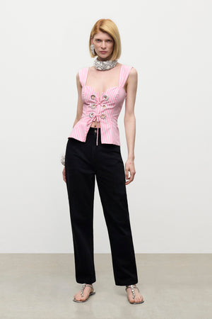 Crystal Grommet Poplin Corset Top