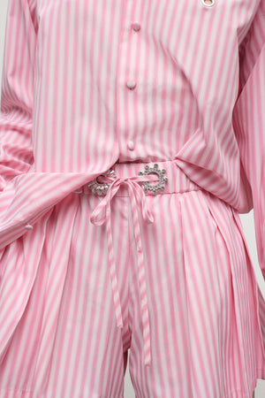 Crystal Grommet Poplin Pleated Short