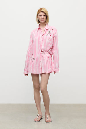 Crystal Grommet Poplin Pleated Short