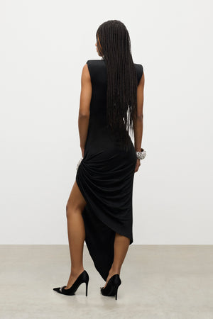 Crystal Cluster Draped Midi Dress