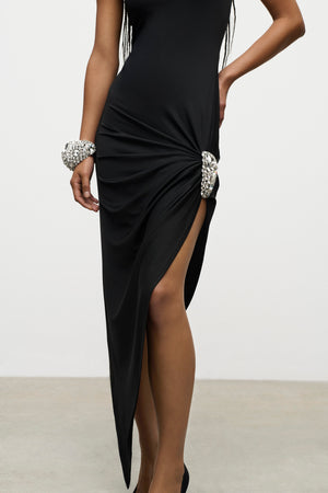 Crystal Cluster Draped Midi Dress