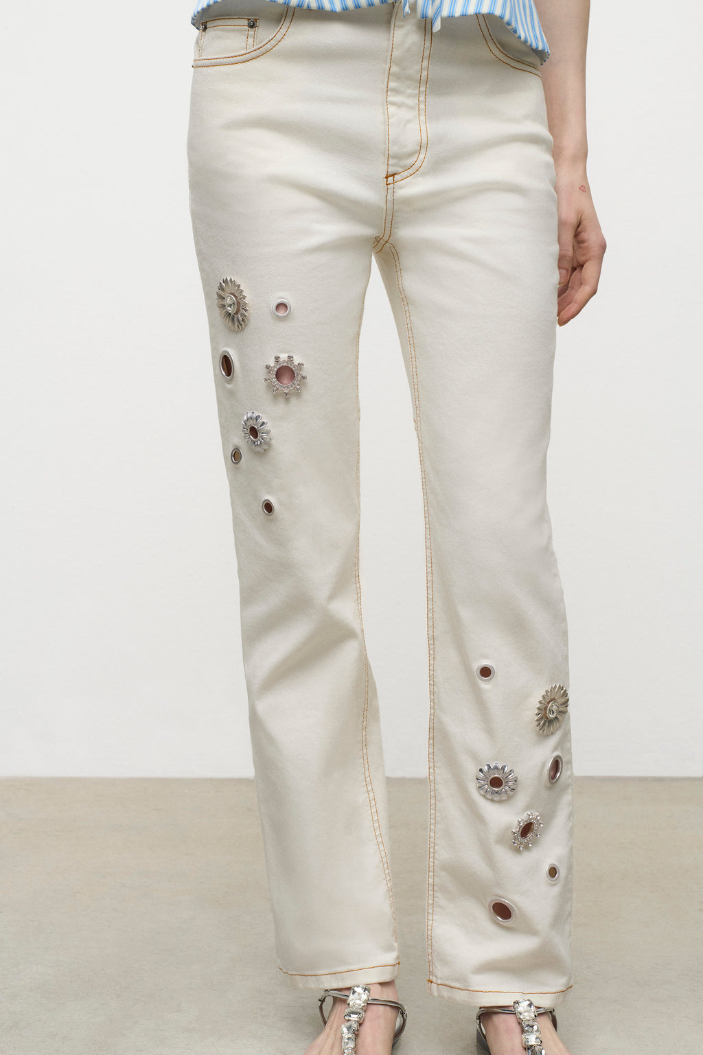 Crystal Grommet Straight Leg Jean