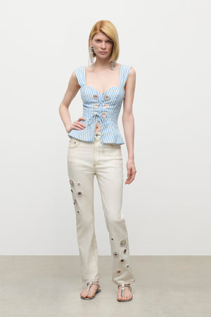 Crystal Grommet Poplin Corset Top