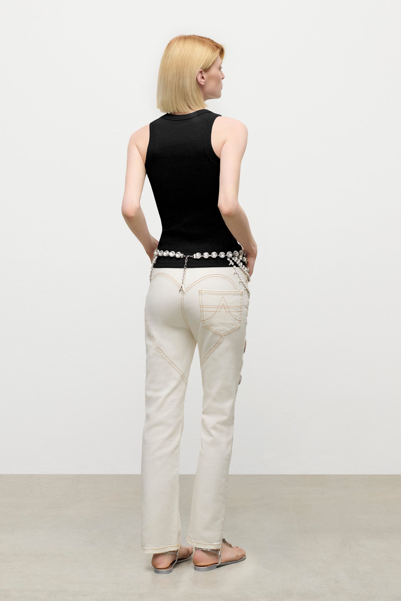 Distressed Crystal Ribbed Knit Tank Top