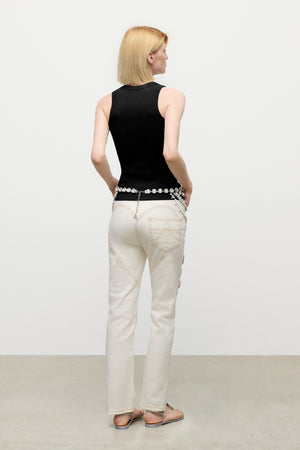 Distressed Crystal Ribbed Knit Tank Top