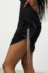 Crystal Flower Draped Strapless Mini Dress