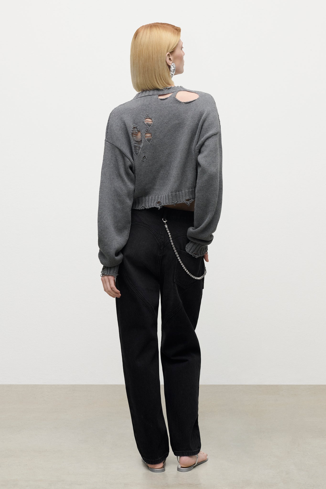 Distressed Crystal Crewneck Sweater
