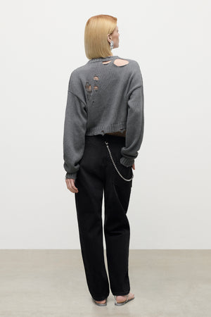 Distressed Crystal Crewneck Sweater