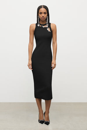 Distressed Crystal Ribbed Knit Midi Tank Dress