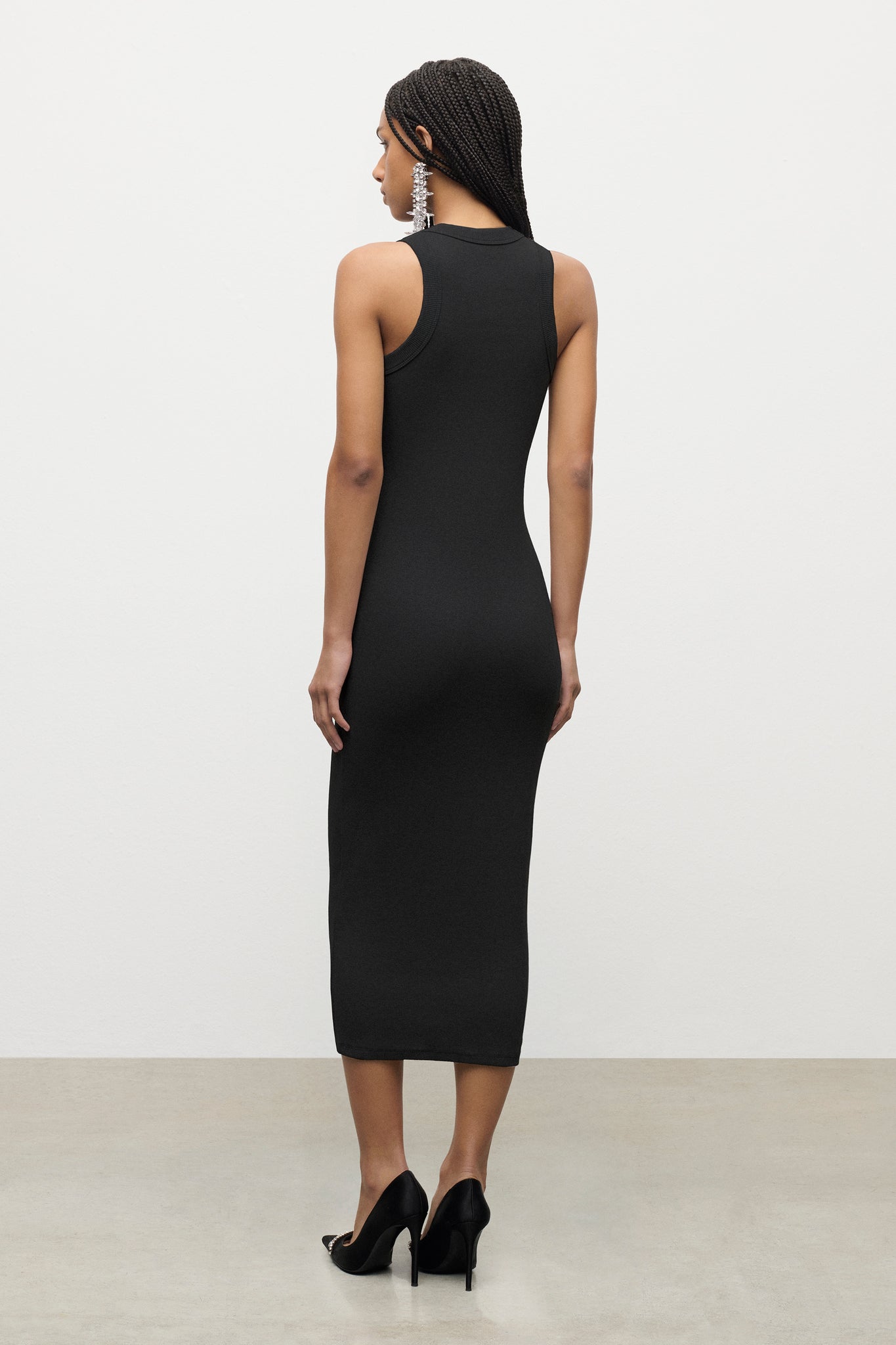 Distressed Crystal Ribbed Knit Midi Tank Dress