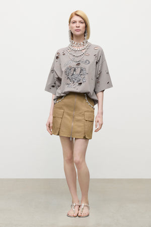 Distressed Crystal Embellished Graphic T-Shirt
