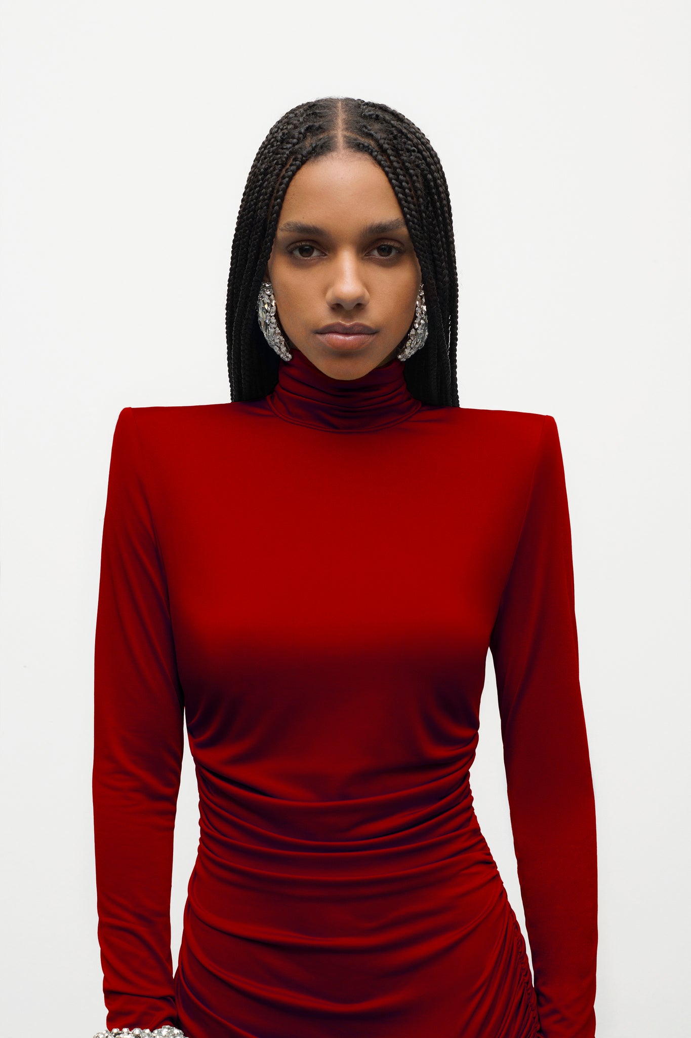 Crystal Cluster Draped Long Sleeve Mini Dress