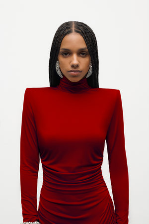 Crystal Cluster Draped Long Sleeve Mini Dress