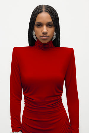 Crystal Cluster Draped Long Sleeve Mini Dress