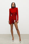 Crystal Cluster Draped Long Sleeve Mini Dress