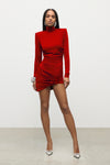 Crystal Cluster Draped Long Sleeve Mini Dress