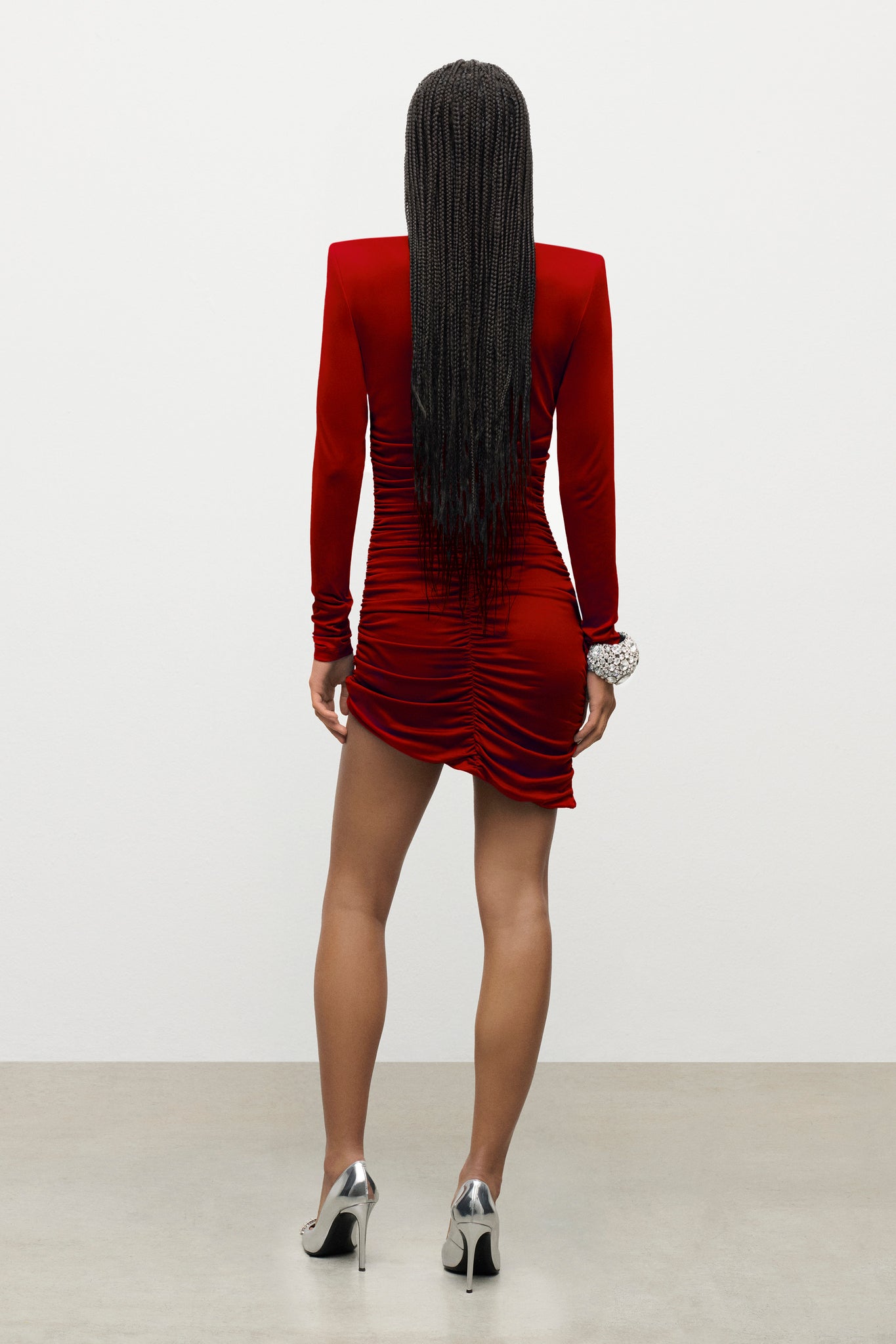Crystal Cluster Draped Long Sleeve Mini Dress