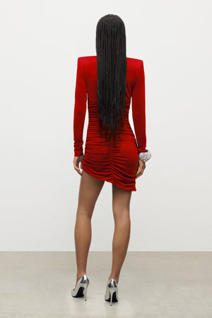 Crystal Cluster Draped Long Sleeve Mini Dress