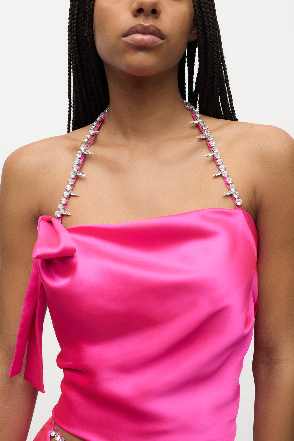 Crystal Embellished Satin Halter Top