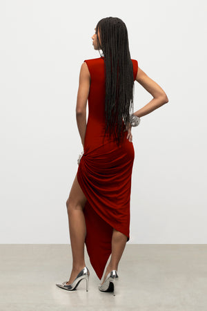 Crystal Cluster Draped Midi Dress