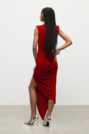 Crystal Cluster Draped Midi Dress