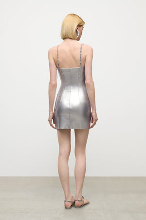 Crystal Strap Metallic Mini Dress