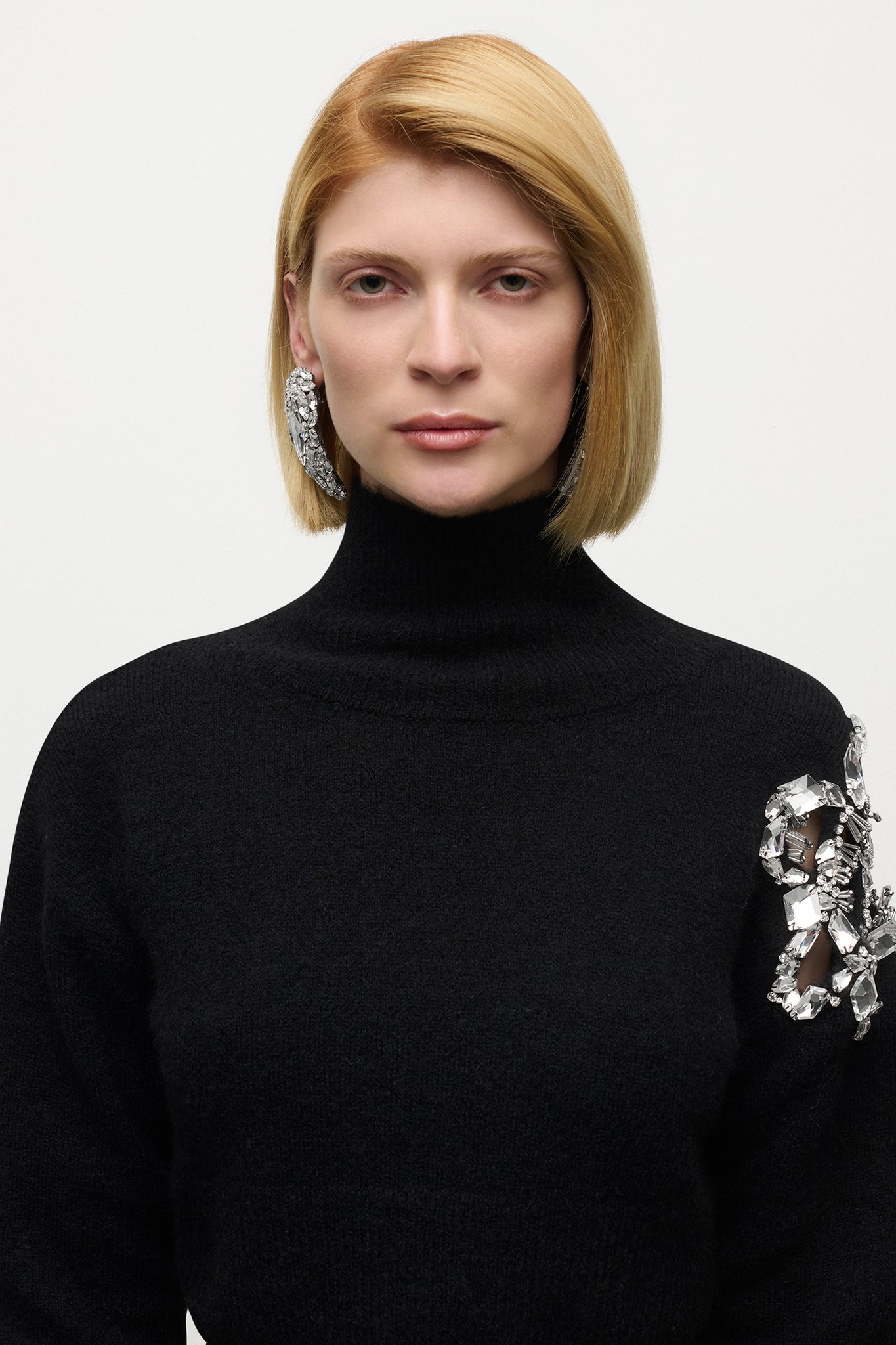 Crystal Cluster Flower Cropped Turtleneck Sweater