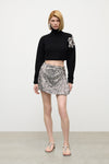 Crystal Cluster Flower Cropped Turtleneck Sweater