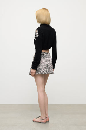 Crystal Cluster Flower Cropped Turtleneck Sweater