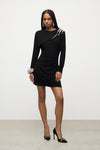 Crystal Cluster Draped Long Sleeve Mini Dress