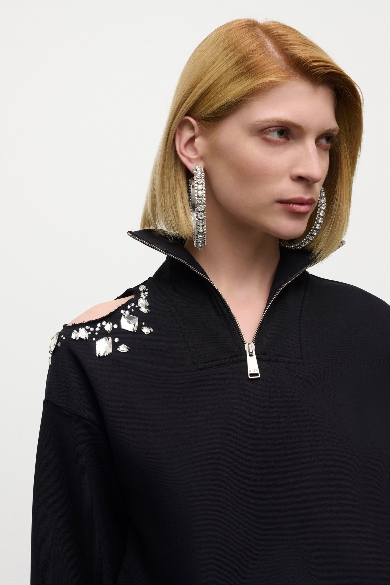Crystal Cluster Cutout Quarter Zip Sweatshirt