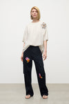 Embroidered Flower Cargo Pant