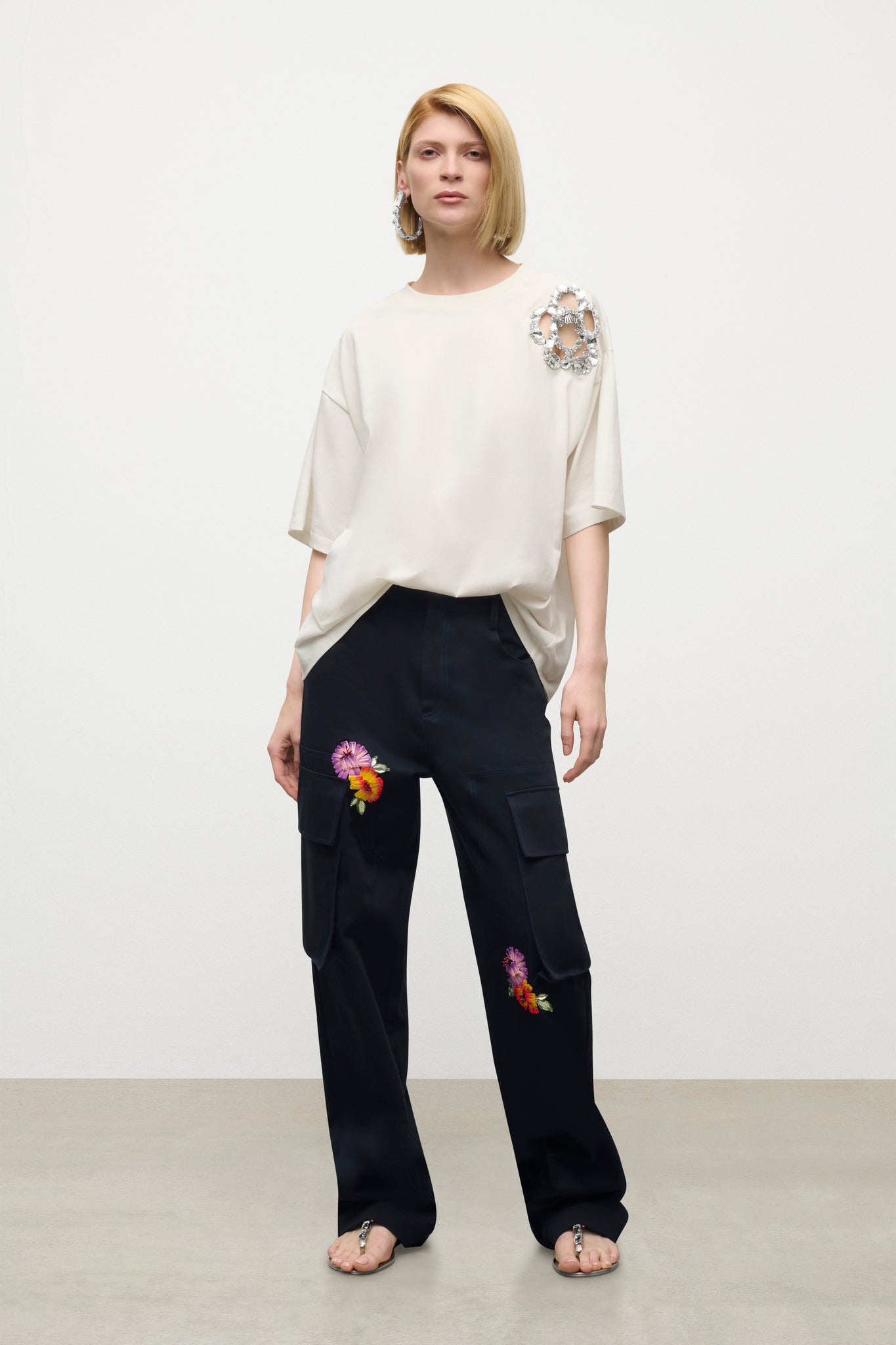 Embroidered Flower Cargo Pant